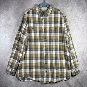 Duluth Trading Co Shirt Mens Size XL Tall Brown Free Swingin Flannel Plaid Work